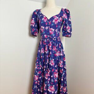 Vintage purple floral Laura Ashley ss dress, US 10